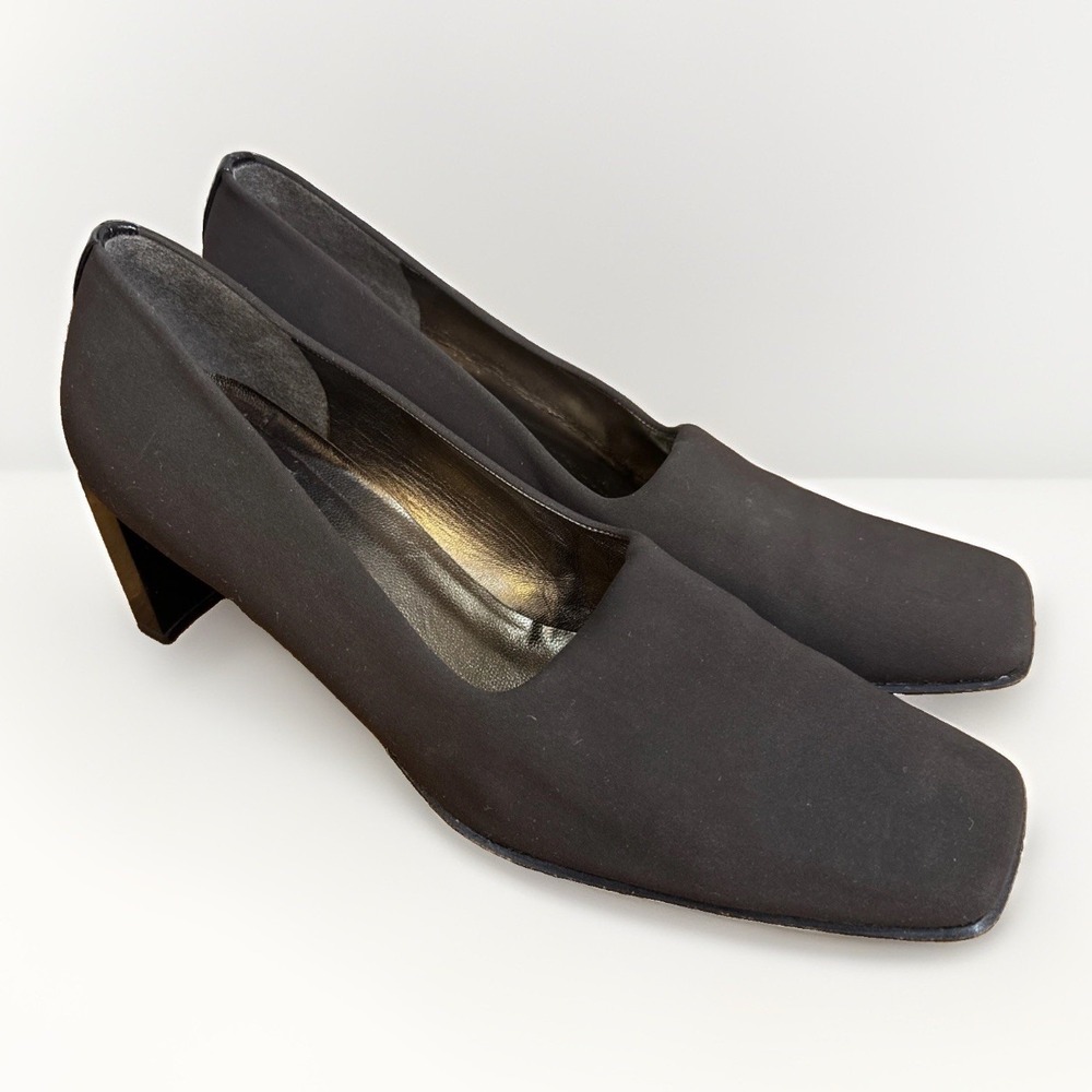 Stuart Weitzman Brown Fabric Square Toe Pumps Heels 11 B Minimalist Office